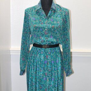 Vintage Floral Button-Up Dress 12P